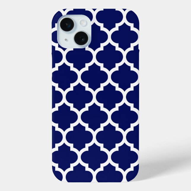 Coques Case-Mate iPhone Navy Blue White Moroccan Quatrefoil Pattern #5 (Verso)