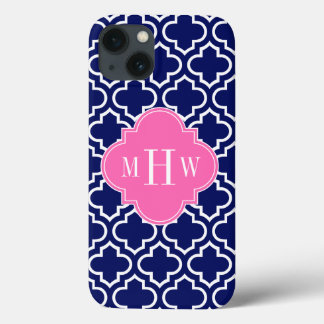 iPhone 13 Coque Navy Whats Marocain #6 Hot Pink 3 Monogramme initi