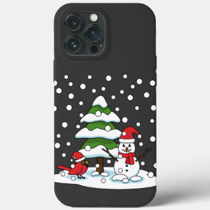 Case-Mate iPhone Case Neige tombant sur Cardinal, Snowman et Pine Tree