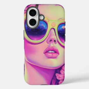 Coques iPhone 16 Neon Dream Girl avec lunettes de soleil florales