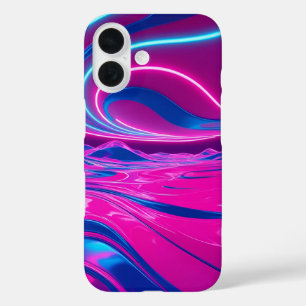 Coques iPhone 16 Neon Dreamwave Electric rose & bleu Abstrait