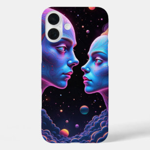 Coques iPhone 16 Plus Neon espace fantôme - bleu et violet halloween eff