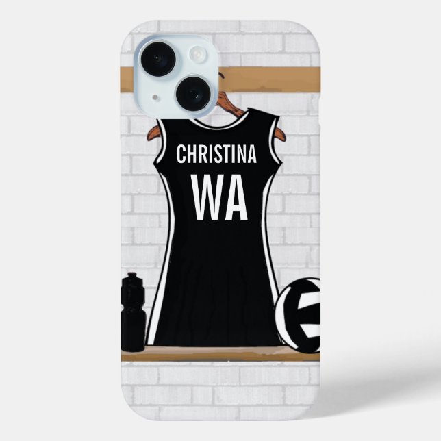 Coques Case-Mate iPhone netball design personnalisable noir et blanc (Verso)