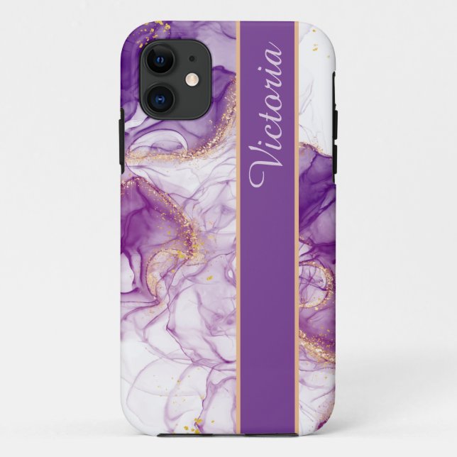 Coques Case-Mate iPhone Nice Aquarelle violet Arrière - plan, Golden Foils (Dos)