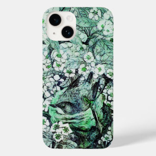 COQUE POUR iPhone 14 NID D'OISEAU, ARBRE FLEURS DE PRINTEMPS VERT BLANC