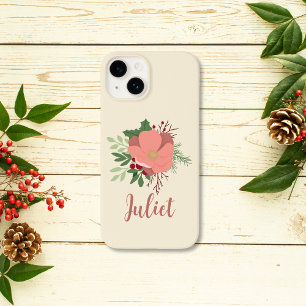 Coque Pour iPhone 14 Noël Botanique Nom personnalisé