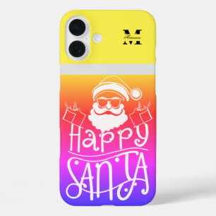 Coques iPhone 16 Plus Noël coloré nom personnalisé et initiale
