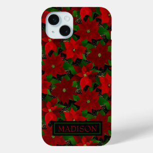 Coque iPhone 15 Mini Noël des Poinsettias rouges