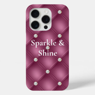 Coque iPhone 15 Pro Noël des touffes en diamant rose Berry
