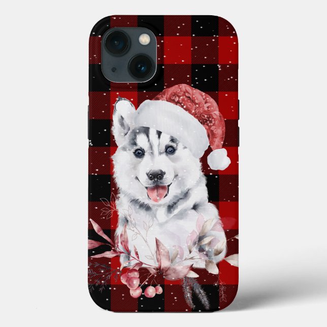 Coques Case-Mate iPhone Noël Husky sur Buffalo Plaid (Verso)