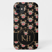 Noël Noir Monogramme mignon Motif Reindeer