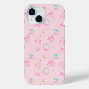 Coque Pour iPhone 15 Noël Rose Coquette Bow Motif Sans Couture