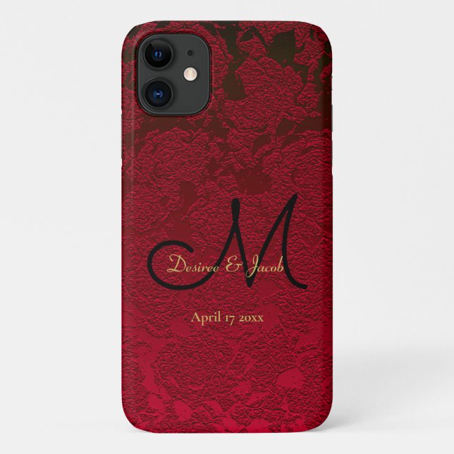 Coques Case-Mate iPhone Noël Rouge Or Noir Mariage d'hiver Monogramme (Dos)