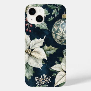 Coque Pour iPhone 14 Noël sapin de Noël blanc et bleu marine