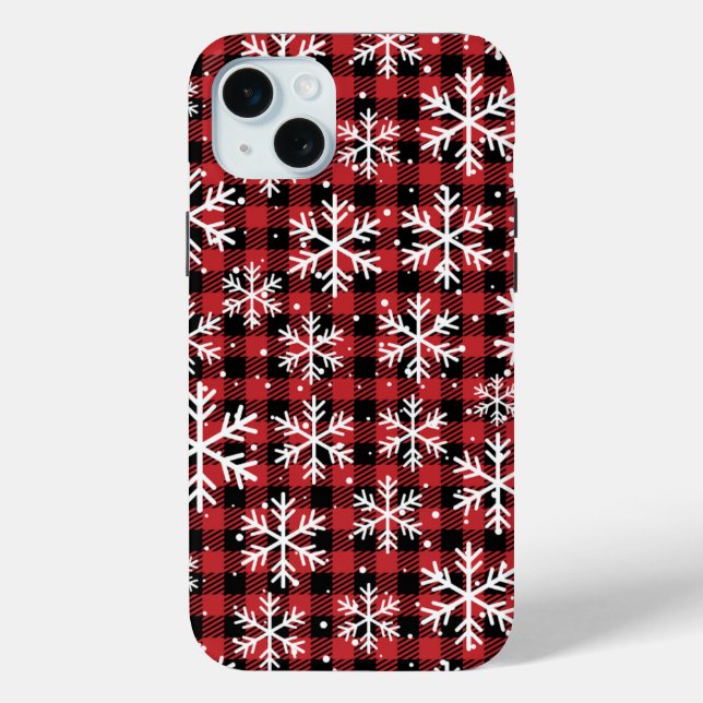 Coques Case-Mate iPhone Noël Snowflakes Buffalo Plaid Motif (Verso)