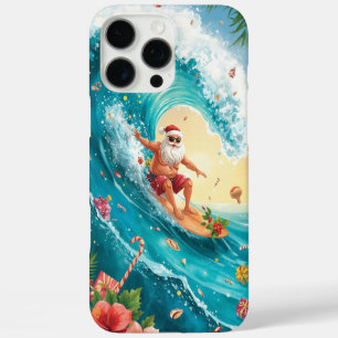 Coques iPhone 16 Pro Max Noël Surfant Santa avec Santa Surfeur