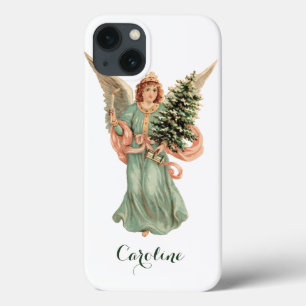 iPhone 13 Coque Noël vintage, Ange victorien avec arbre