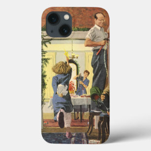iPhone 13 Coque Noël vintage, famille décorant la maison