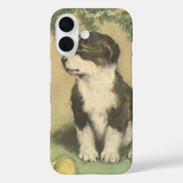 Coques iPhone 16 Noël Vintage, Joli Chiot Sous Arbre De Noël