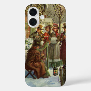 Coques iPhone 16 Noël vintage, musiciens victoriens chantant des ca