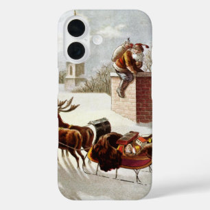 Coques iPhone 16 Noël vintage, Saint Nicolas sur le toit
