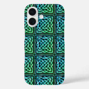 Coques iPhone 16 Noeud celtique - Carré bleu vert