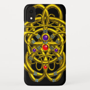 COQUE POUR iPhone XR NOEUDS CELTIQUES D'OR ABSTRAITS AVEC PIERRES COLOR