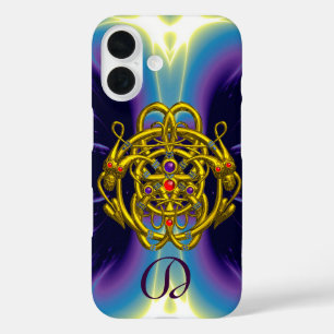 COQUES iPhone 16 NOEUDS CELTIQUES D'OR AVEC MONOGRAMME DE DRAGONS D