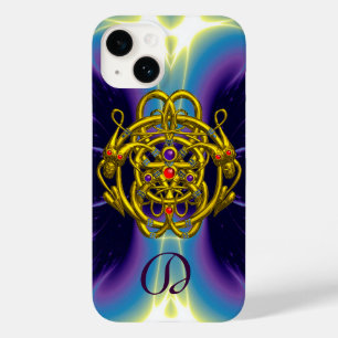 COQUE POUR iPhone 14 NOEUDS CELTIQUES D'OR AVEC MONOGRAMME DE DRAGONS D