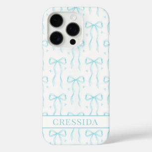 Coques iPhone 16 Pro Nœuds Coquette Aqua Monogrammés