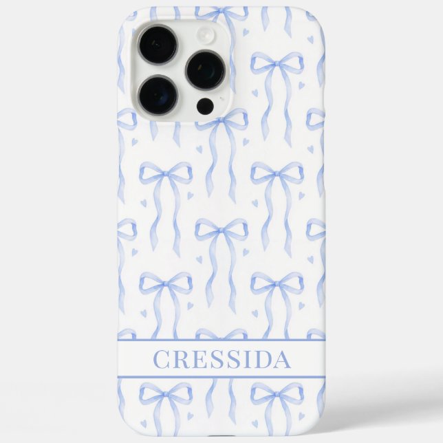 Coques Case-Mate iPhone Nœuds Coquette Bleus Monogrammés (Verso)