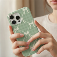 Nœuds Coquette Motif Gingham Crème Vert Sauge