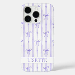 Coques iPhone 16 Pro Nœuds Coquette Rayés Violet Élégants Monogrammés
