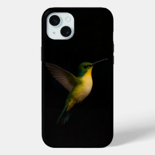 Coque iPhone 15 Mini Noir 4 Luxe, Colibri Volant