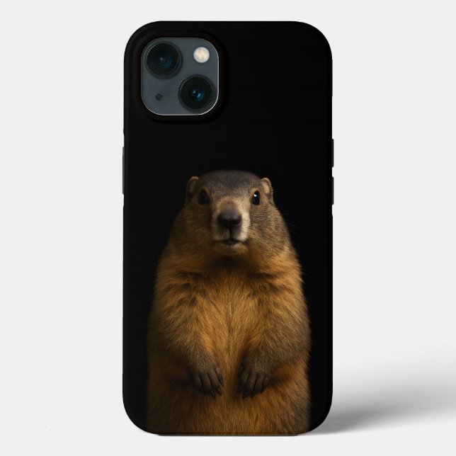 Coques Case-Mate iPhone Noir 4 Luxe iPhone 13, Marmotte Floconneuse (Verso)