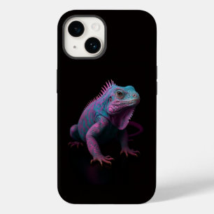 Coque Pour iPhone 14 Noir 4 Luxe iPhone 14 Mate, Iguane Rose