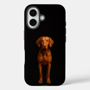 Coques iPhone 16 Noir 4 Luxe iPhone 16 Mate, Chien Vizsla Agile