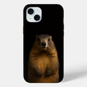 Coque iPhone 15 Mini Noir 4 Luxe, Marmotte Fluffy iPhone 15 Plus