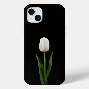 Coque iPhone 15 Mini Noir 4 Luxe, Tulipe Blanche Perle iPhone 15 Plus