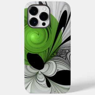 Coque Pour Pour iPhone 14 Pro Max Noir Abstrait et blanc avec art fractal vert