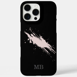 Coques iPhone 16 Pro Max noir abstrait nom initiales monogramme