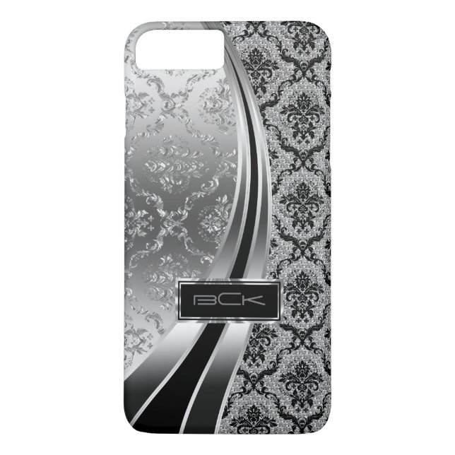 Coques Case-Mate iPhone Noir & Argent Métallo, Diamants Parties scintillan (Dos)