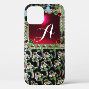 Etui iPhone Case-Mate NOIR ART VERT NOUVEAU MONOGRAMME EN PIERRE, Rubis 