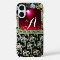 NOIR ART VERT NOUVEAU MONOGRAMME EN PIERRE, Rubis 