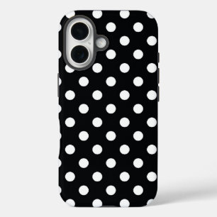 Coques iPhone 16 Noir avec pois blancs