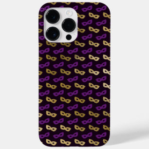 COQUE POUR POUR iPhone 14 PRO MAX NOIR AVEC PURPLE & OR MARDI GRAS MASKS