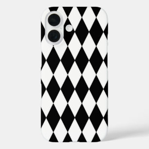 Coques iPhone 16 Noir blanc Arlequin Diamonds Motif Design