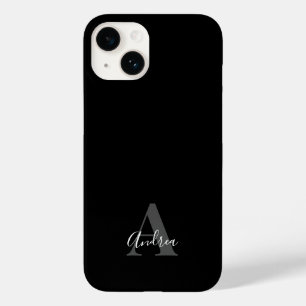 Coque Pour iPhone 14 Noir & Blanc   Monogramme Initial Nom Personnalisé