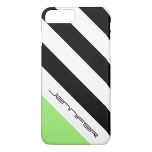 Coques Pour iPhone Noir, Blanc & Rayure Vert Néon avec nom personnali