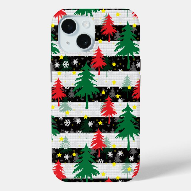 Coques Case-Mate iPhone Noir Blanc Stripes Neiges Rouge Vert Arbres (Verso)